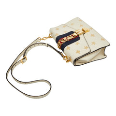 グッチ シルヴィ ビー＆スター スモール ショルダーバッグ 524405 ホワイト ゴールド レザー レディース GUCCI 【中古】