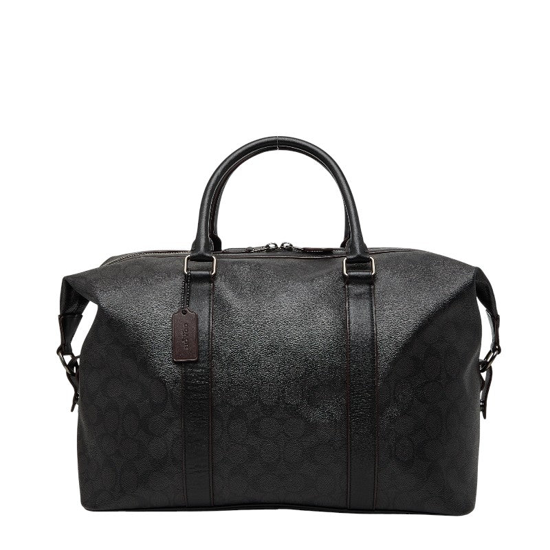 コーチ シグネチャー ボストンバッグ トラベルバッグ F23207 ブラック ボルドー PVC レザー メンズ COACH 【中古】