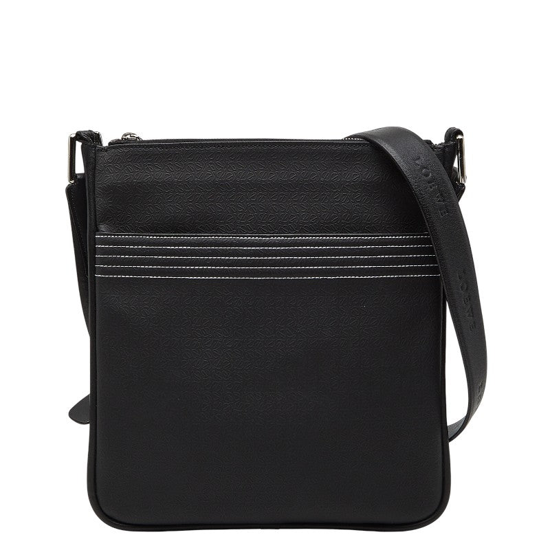 ロエベ リピート アナグラム ショルダーバッグ ブラック PVC レザー レディース LOEWE 中古