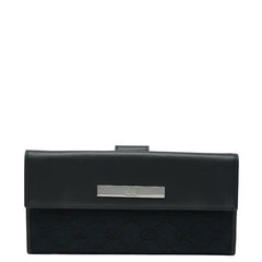 グッチ GGキャンバス 長財布 035 1408 2150 ネイビー ブラック キャンバス レザー レディース GUCCI 【中古】