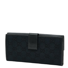 グッチ GGキャンバス 長財布 035 1408 2150 ネイビー ブラック キャンバス レザー レディース GUCCI 【中古】