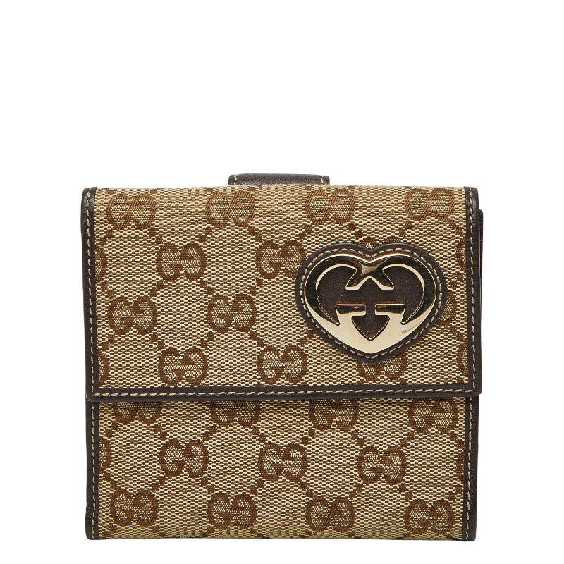 グッチ GGキャンバス ラブリー 二つ折り財布 245727 ベージュ ブラウン キャンバス レザー レディース GUCCI 【中古】