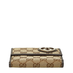 グッチ GGキャンバス ラブリー 二つ折り財布 245727 ベージュ ブラウン キャンバス レザー レディース GUCCI 【中古】
