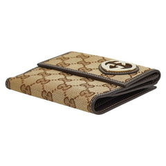 グッチ GGキャンバス ラブリー 二つ折り財布 245727 ベージュ ブラウン キャンバス レザー レディース GUCCI 【中古】