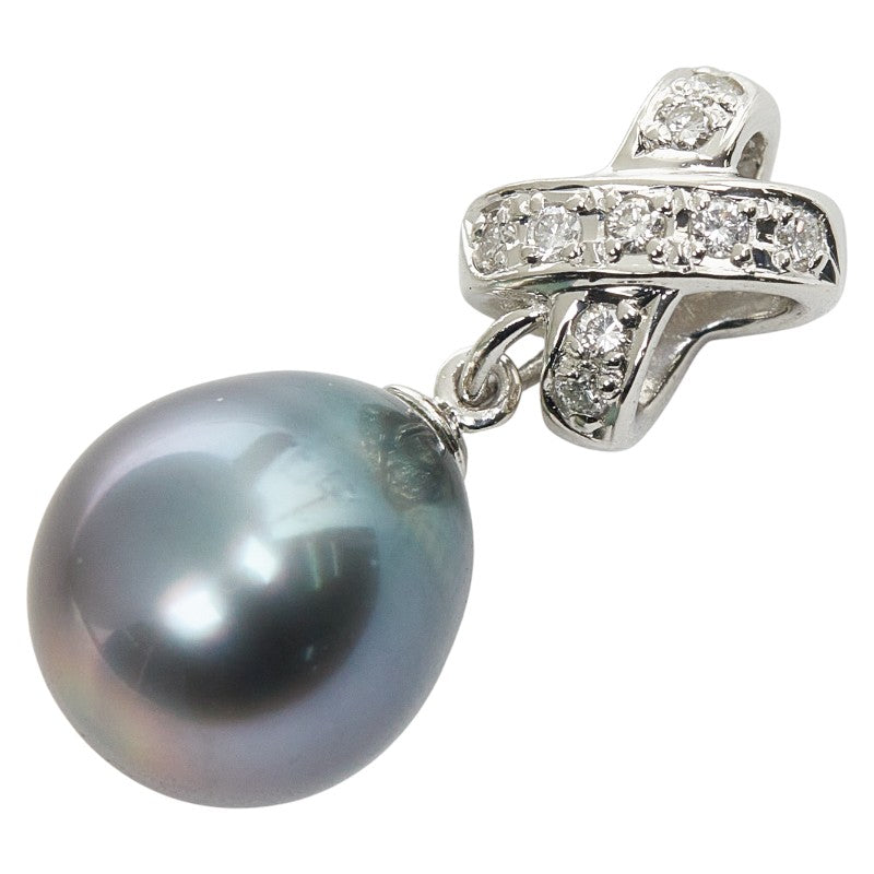 Pt900 プラチナ 黒蝶真珠約11.3×10.1mm ダイヤ0.11ct ペンダント ネックレス レディース 【中古】