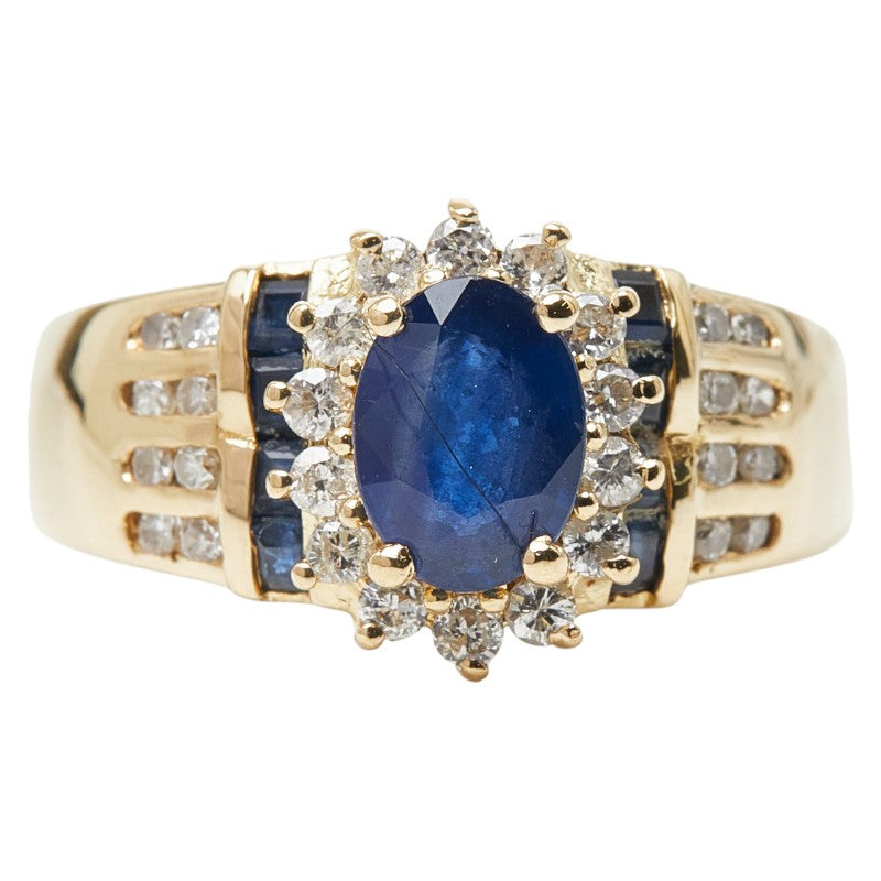 K18YG イエローゴールド サファイア1.12ct ダイヤ0.41ct サファイア0.58ct リング 指輪 レディース 15号 【中古】