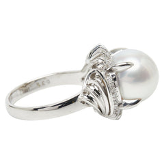 Pt900 プラチナ 白蝶真珠11.8mm ダイヤ0.34ct リング 指輪 レディース 16号 【中古】