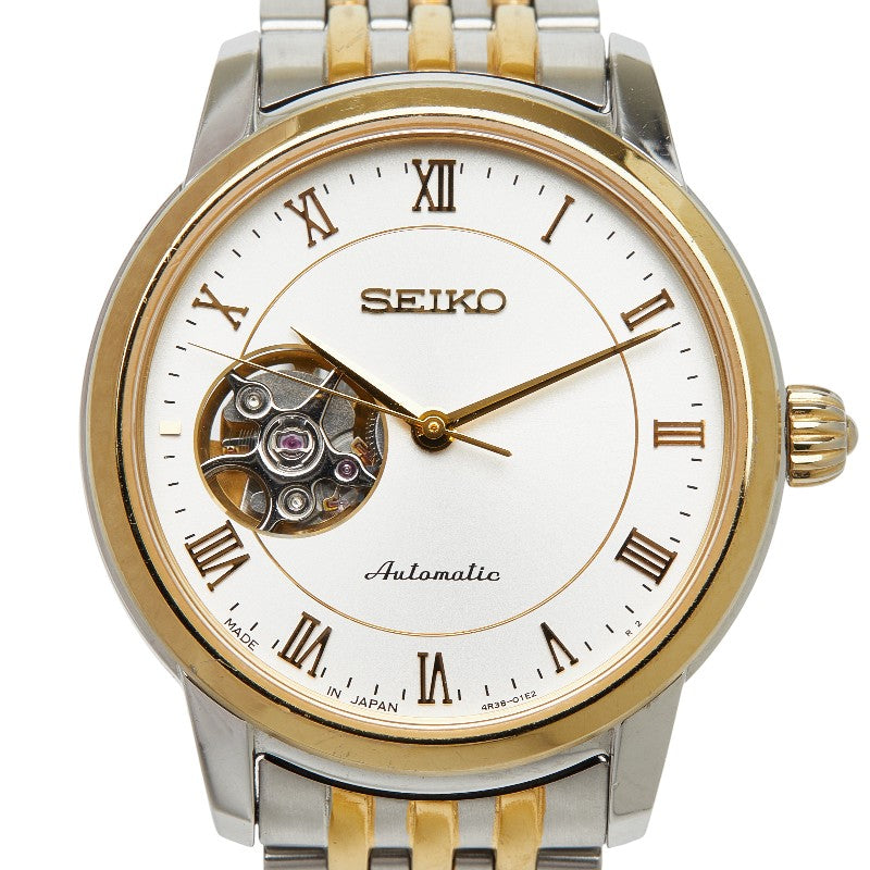 セイコー プレサージュ 腕時計 4R38-01A0 自動巻き ホワイト文字盤 ステンレススチール メッキ メンズ SEIKO 【中古】