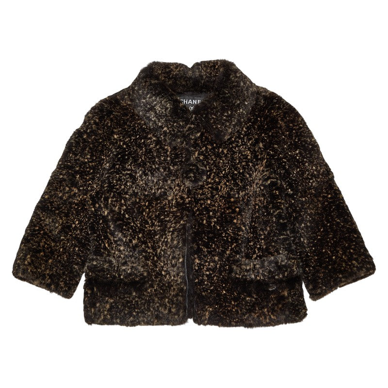シャネル ファージャケット サイズ34 P26806V17238 ブラウン ベージュ ラビットファー レディース CHANEL 【中古】