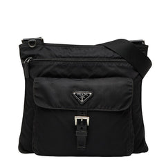 プラダ 三角ロゴプレート ショルダーバッグ ブラック ナイロン レザー レディース PRADA 【中古】