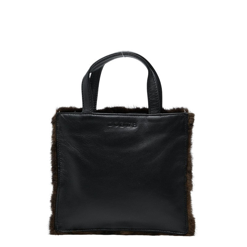 ロエベ ロゴ ハンドバッグ ブラウン ブラック ファー レザー レディース LOEWE 【中古】
