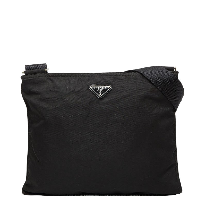 プラダ 三角ロゴプレート ショルダーバッグ ブラック ナイロン レザー レディース PRADA 【中古】