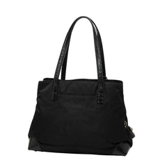 プラダ 三角ロゴプレート トートバッグ ブラック ナイロン レザー レディース PRADA 【中古】