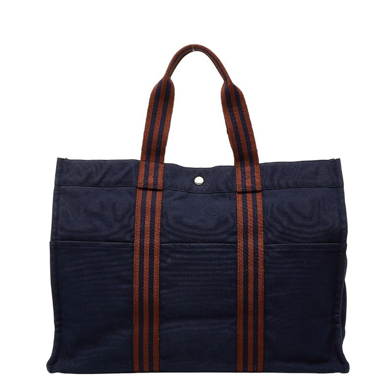 エルメス フールトゥGM トートバッグ ハンドバッグ ネイビー ブラウン キャンバス レディース HERMES 【中古】