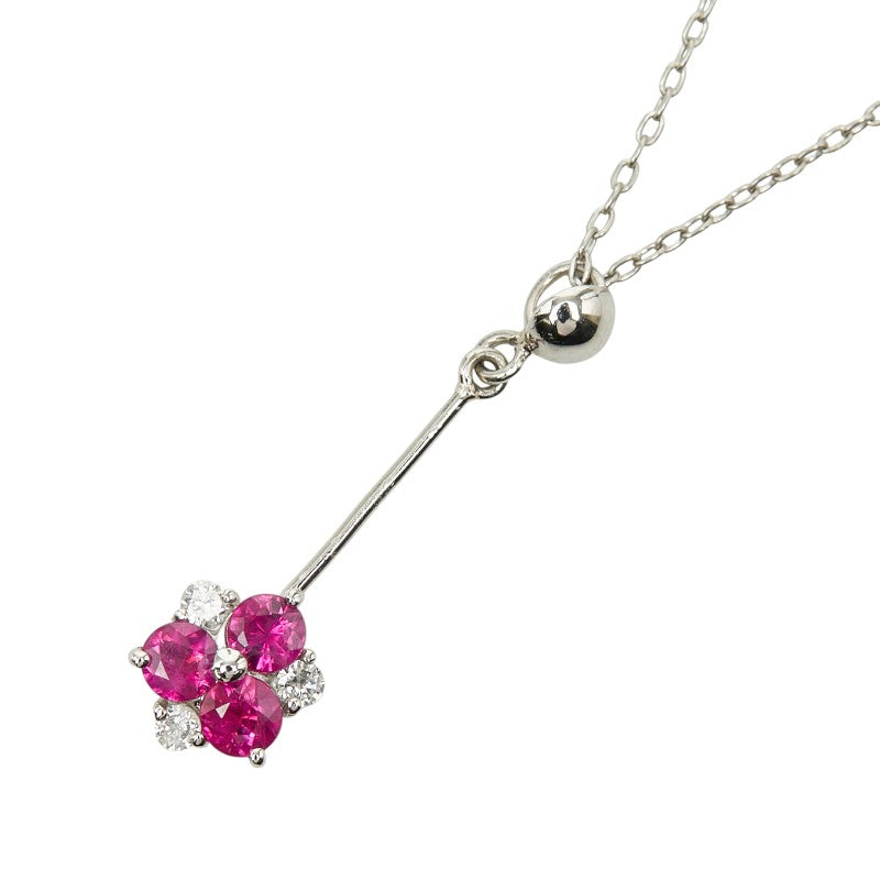Pt850 プラチナ ルビー ダイヤ0.06ct ペンダント ネックレス レディース 【中古】