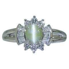 Pt900 プラチナ キャッツアイ1.03ct ダイヤ0.48ct リング 指輪 レディース 11号 【中古】
