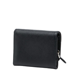 プラダ 三角ロゴプレート 三つ折り財布 ブラック サフィアーノレザー レディース PRADA 【中古】