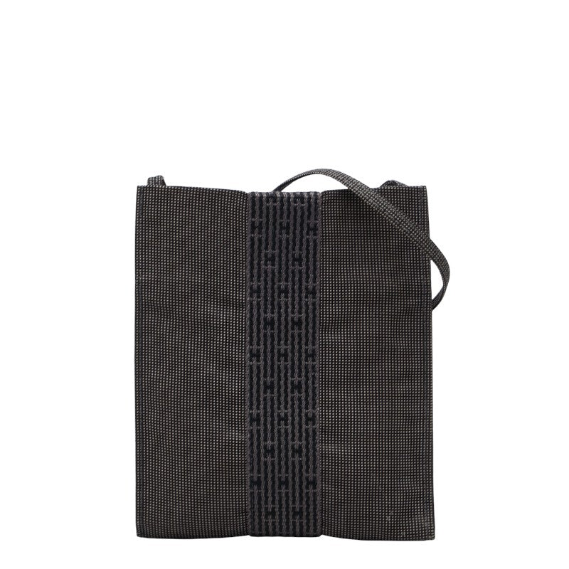 エルメス エールライン 斜め掛け ショルダーバッグ ポシェット グレー ブラック キャンバス レディース HERMES 【中古】