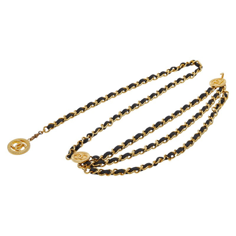 シャネル ココマーク 1984 ヴィンテージ チェーンベルト ゴールド ブラック メッキ レザー レディース CHANEL 【中古】
