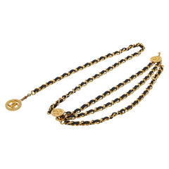シャネル ココマーク 1984 ヴィンテージ チェーンベルト ゴールド ブラック メッキ レザー レディース CHANEL 【中古】