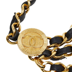 シャネル ココマーク 1984 ヴィンテージ チェーンベルト ゴールド ブラック メッキ レザー レディース CHANEL 【中古】