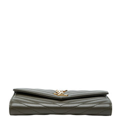 サンローラン カサンドラ Vステッチ 長財布 372264 カーキ レザー レディース SAINT LAURENT 【中古】