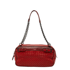 ボッテガヴェネタ イントレチャート チェーン ハンドバッグ ショルダーバッグ レッド レザー レディース BOTTEGAVENETA 【中古】