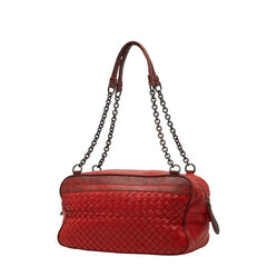 ボッテガヴェネタ イントレチャート チェーン ハンドバッグ ショルダーバッグ レッド レザー レディース BOTTEGAVENETA 【中古】