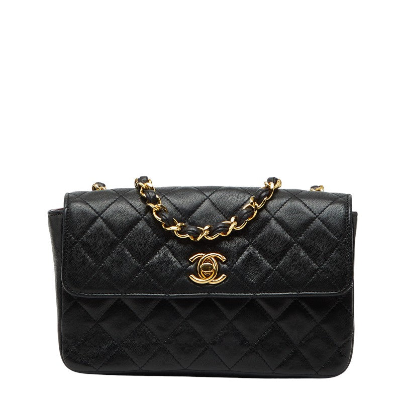 シャネル マトラッセ ココマーク ショルダーバッグ ブラック ゴールド ラムスキン レディース CHANEL 【中古】