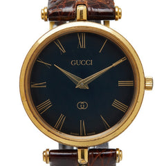 グッチ 腕時計 クオーツ ブラック文字盤 ステンレススチール レザー メンズ GUCCI 【中古】