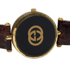 グッチ 腕時計 クオーツ ブラック文字盤 ステンレススチール レザー メンズ GUCCI 【中古】