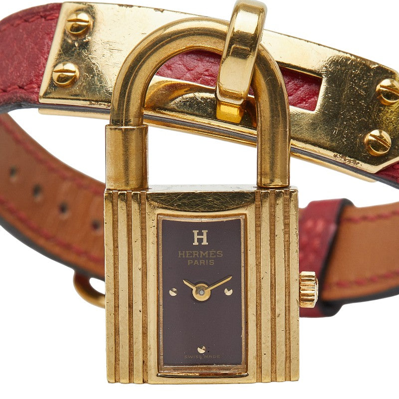 エルメス ケリーウォッチ 腕時計 KE1.201 クオーツ レッド文字盤 ステンレススチール レザー レディース HERMES 【中古】