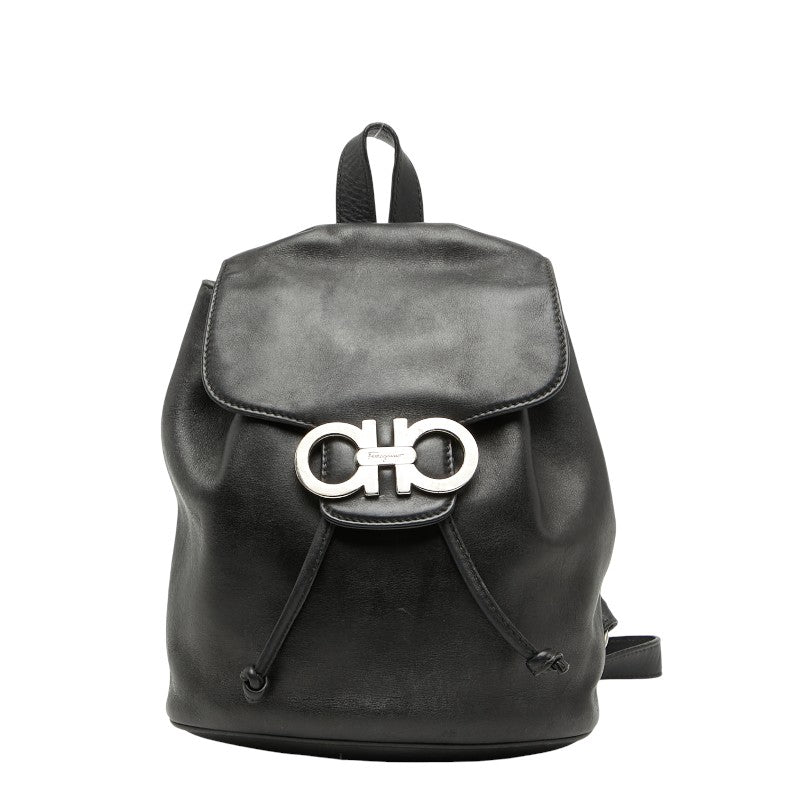 サルヴァトーレフェラガモ ガンチーニ バックパック リュック デイパック DJ-21 6258 ブラック レザー レディース Salvatore Ferragamo 【中古】