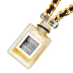 シャネル COCO EAU DE PAPFUM ココ オードゥ パルファム 香水 チェーン ミニボトル ネックレス ゴールド クリア ブラック メッキ レザー レディース CHANEL 【中古】