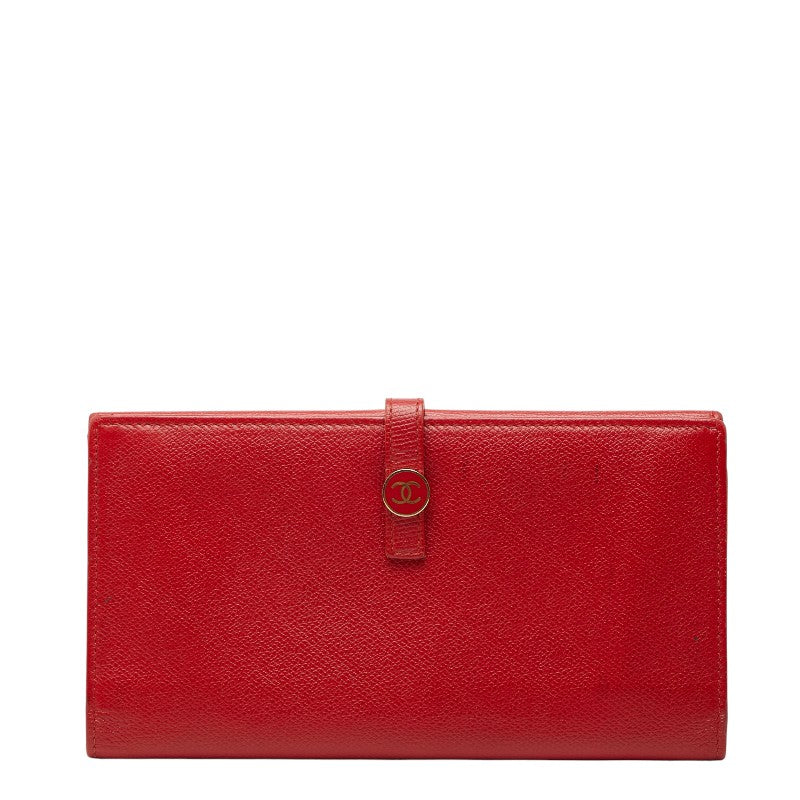 シャネル ココボタン ココマーク 長財布 レッド レザー レディース CHANEL 【中古】