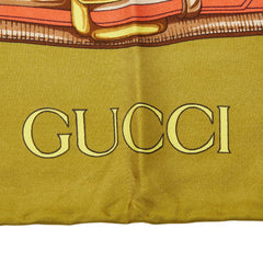 グッチ ベルト チェーン モチーフ スカーフ カーキグリーン マルチカラー シルク レディース GUCCI 【中古】