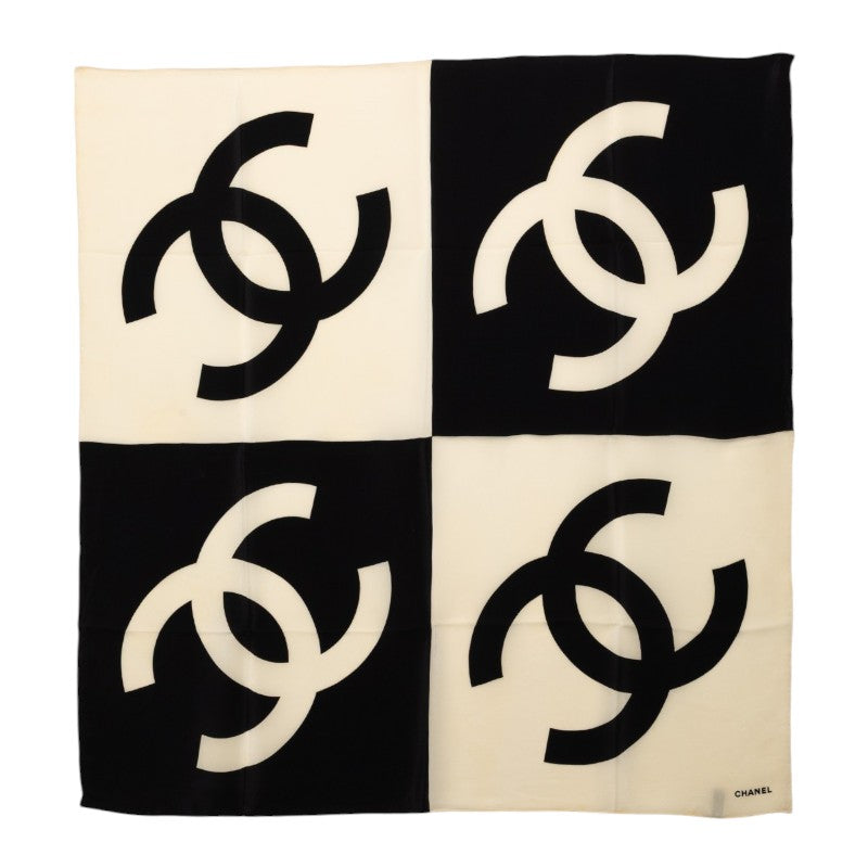 シャネル ココマーク バイカラー スカーフ ホワイト ブラック シルク レディース CHANEL 【中古】