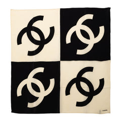 シャネル ココマーク バイカラー スカーフ ホワイト ブラック シルク レディース CHANEL 【中古】