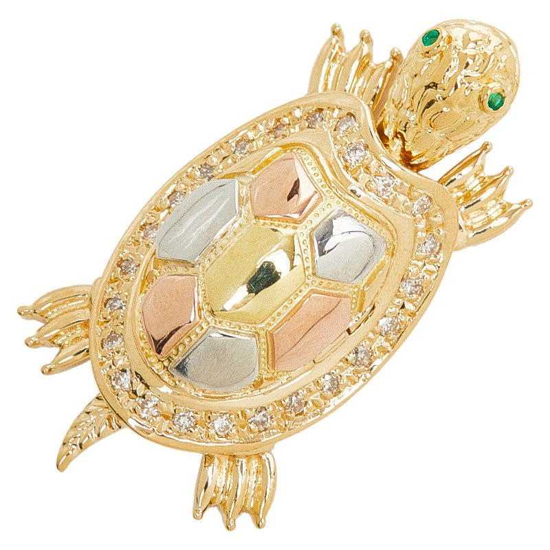 K24YG イエローゴールド Pt900 プラチナ K18YG/K18PG ダイヤ0.24ct エメラルド タートルモチーフ ペンダント ネックレス レディース 【中古】