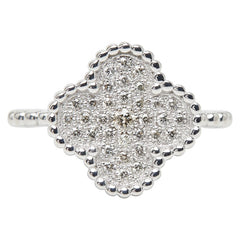 K18WG ホワイトゴールド ダイヤ0.27ct クローバーモチーフ リング 指輪 レディース 15号 【中古】