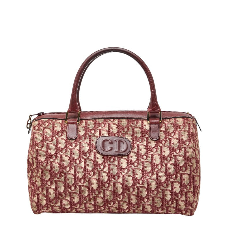 ディオール トロッター ミニボストンバッグ ハンドバッグ レッド キャンバス レザー レディース Dior 【中古】