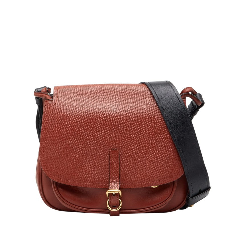 プラダ ロゴ ショルダーバッグ ブラウン ブラック レザー レディース PRADA 【中古】