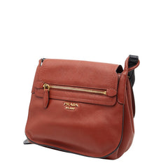 プラダ ロゴ ショルダーバッグ ブラウン ブラック レザー レディース PRADA 【中古】