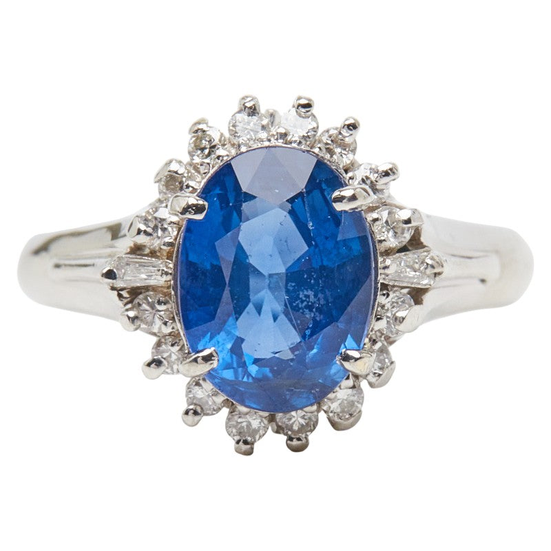 Pt900 プラチナ サファイア3.25ct ダイヤ0.25ct リング 指輪 レディース 10号 【中古】