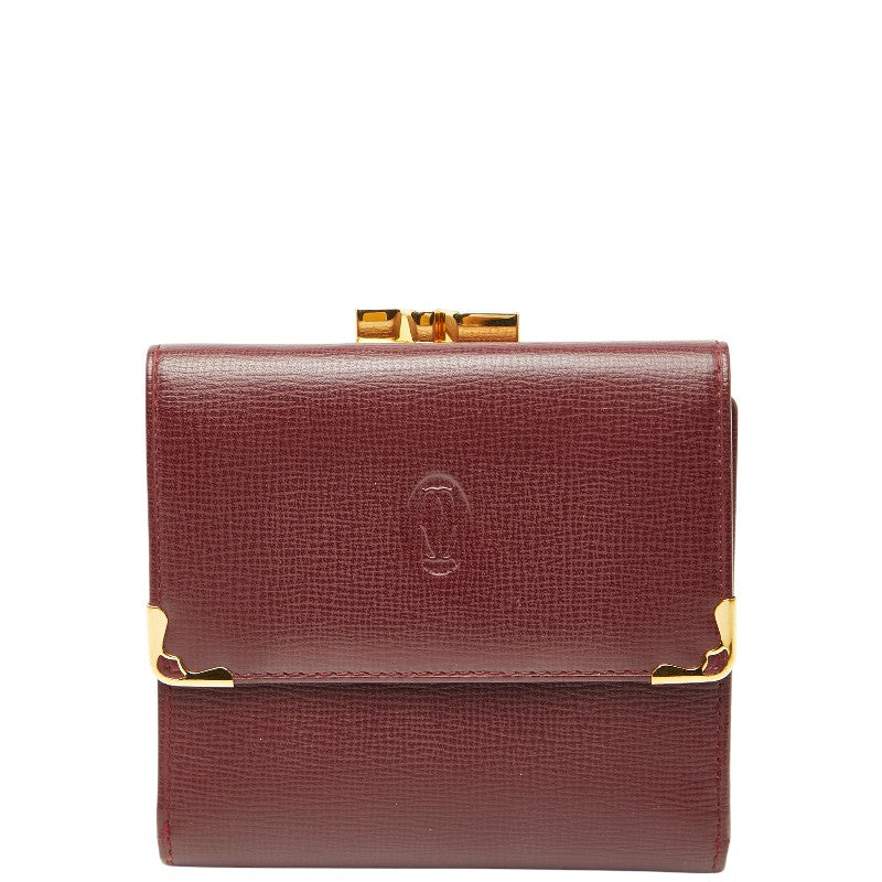 カルティエ マストライン 三つ折り財布 ワインレッド ボルドー レザー レディース CARTIER 【中古】