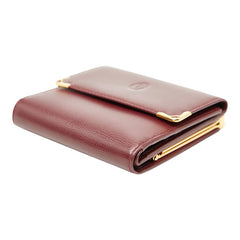 カルティエ マストライン 三つ折り財布 ワインレッド ボルドー レザー レディース CARTIER 【中古】