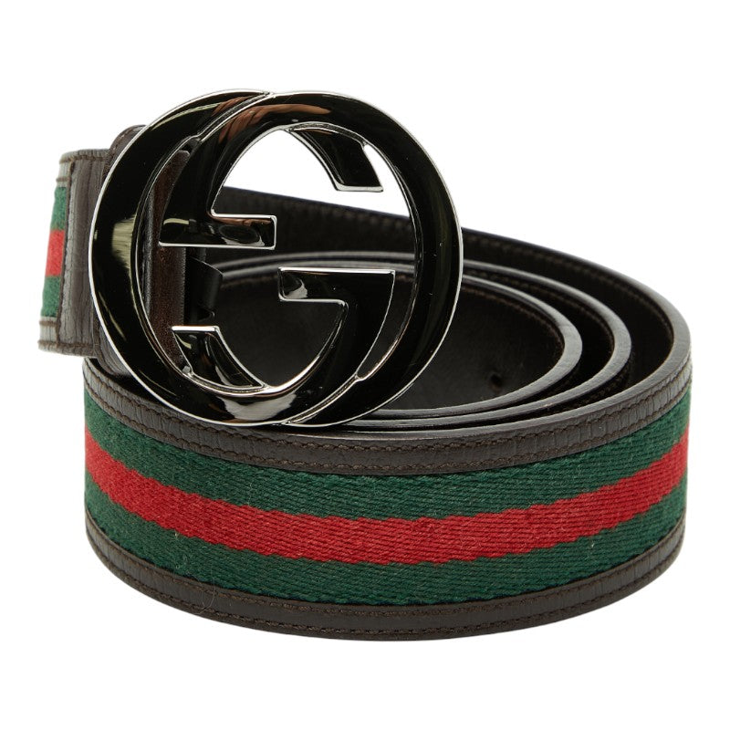 グッチ インターロッキングG シェリーライン ベルト サイズ：90/36 ブラウン マルチカラー レザー キャンバス レディース GUCCI 【中古】
