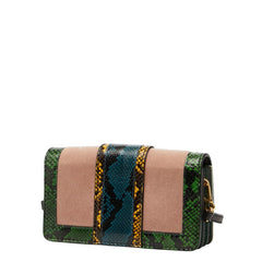 バーバリー パッチワークバック ショルダーバッグ グリーン ピンク ブルー レザー スウェード レディース BURBERRY 【中古】
