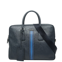 プラダ ビジネスバッグ ブリーフケース ショルダーバッグ 2WAY ネイビー ブルー サフィアーノレザー メンズ PRADA 【中古】