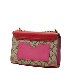 グッチ GGスプリーム 斜め掛け チェーン ショルダーバッグ 409487 ベージュ レッド ピンク PVC レザー レディース GUCCI 【中古】